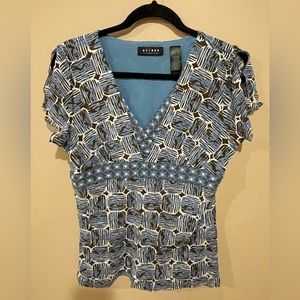 Axcess womens large blouse brown/blue draped short sleeve casual batik top